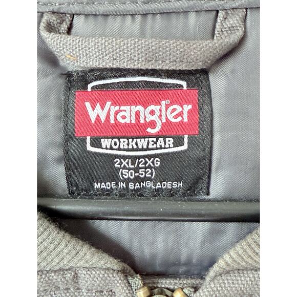 Wrangler Workwear Gilet Vest Men's 2XL Canvas Brown Lined Full Zip Gray - Picture 3 of 8